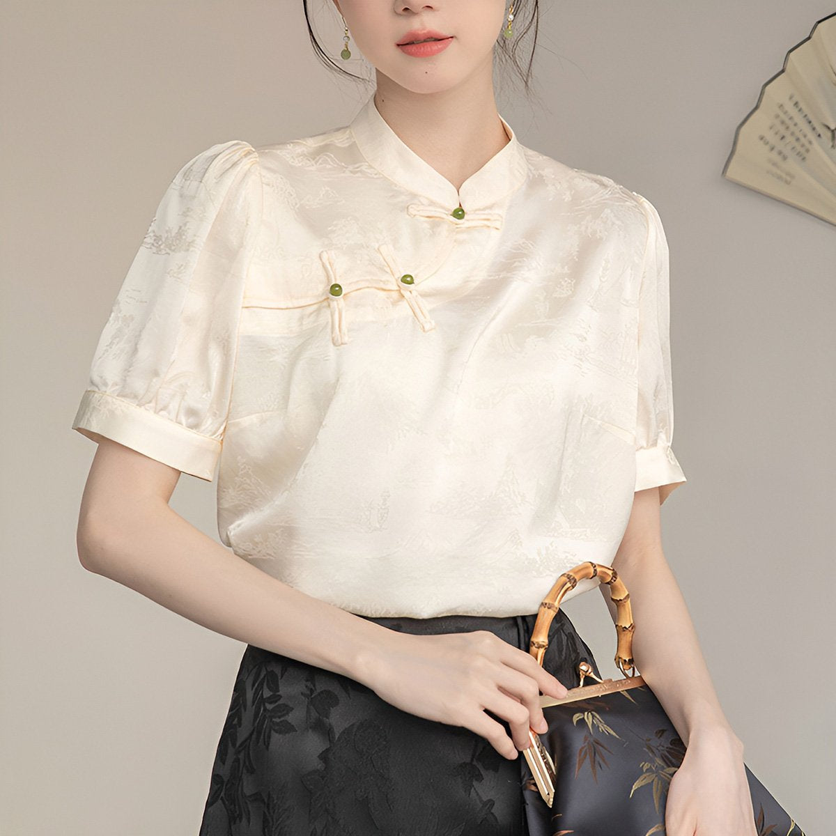 Women's Short Sleeve Silk Cheongsam Blouse