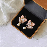 Elegant Pink Purple Double Butterfly Earrings Women Fashion Jewelry Gift Set