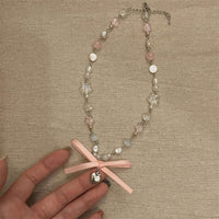 Elegant Women Ballet Necklace Luxury Star Clavicle Chain Transparent Pink