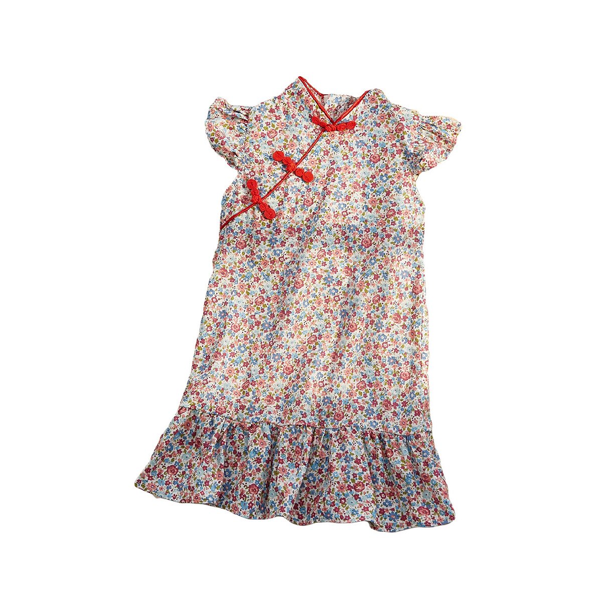 Girls' Summer Floral Cheongsam Dress