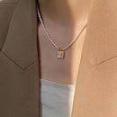 Retro Double Layer Women Necklace Pendant Necklace Clavicle Chain Pearl Choker