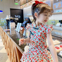 Girls' Summer Floral Cheongsam Dress