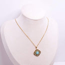 Natural Blue Stone Pendant Necklace Vintage Carved Geometric Jewelry Gift