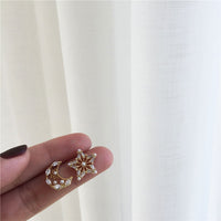 Delicate Asymmetric Star Moon Earrings for Girls Simple Micro-inlaid Jewelry