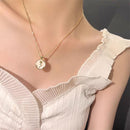 White Gold Plated Round Rose Natural Shell Pendant Necklace Pearlescent Gift