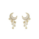 Gold and Crystals Moon and Star Earrings