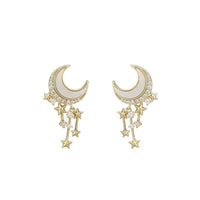 Gold and Crystals Moon and Star Earrings