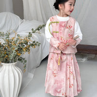 Girls Pink Floral Hanfu Three Piece Set