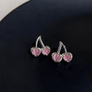 Cute Pink Cherry Heart Shaped Dangle Earrings Women Girls Romantic Fashion