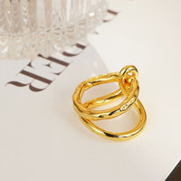 Brass Gold-Plated Twist Knot Ring Retro Geometric Ring Fashion Jewelry