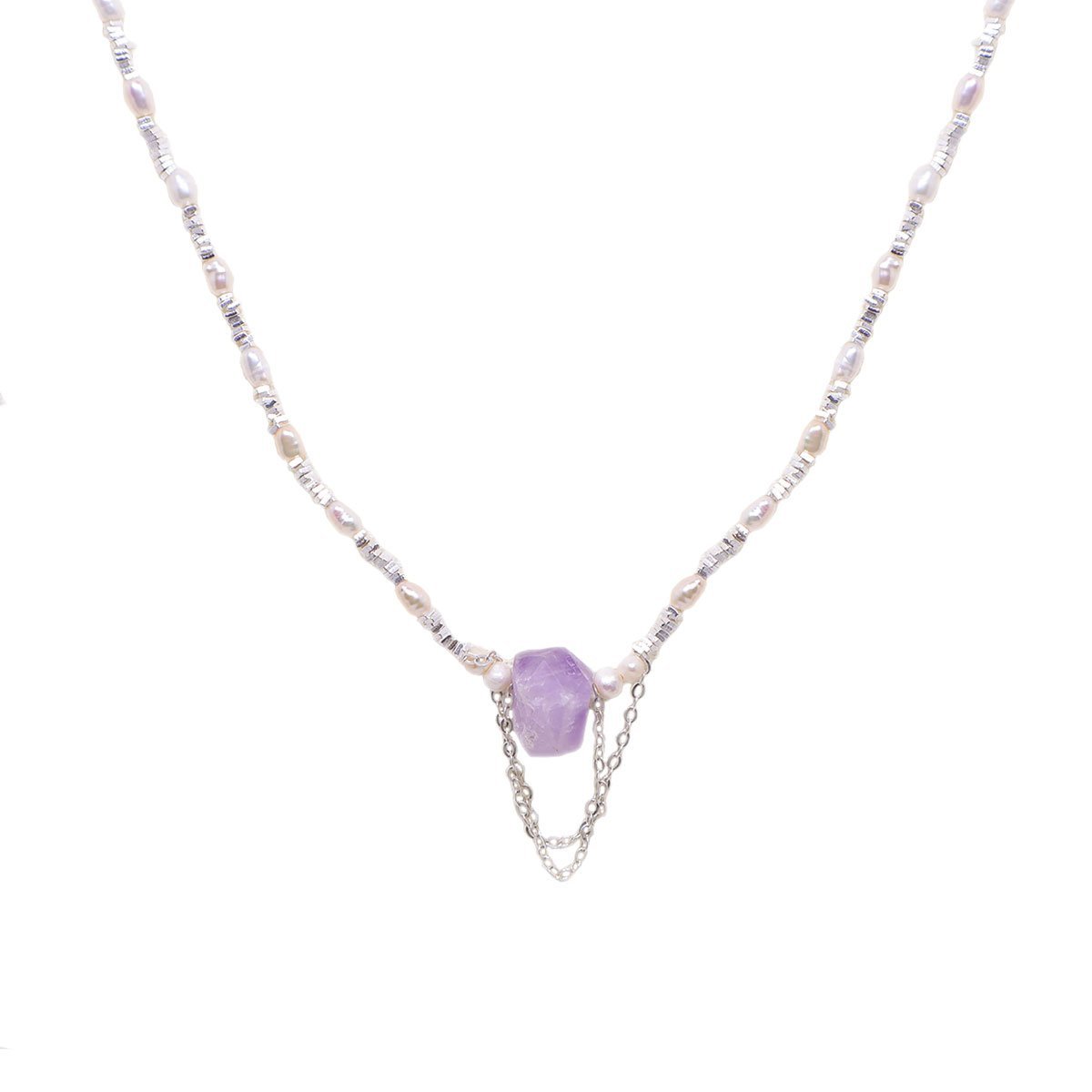 Purple Crystal Pendant Pearl Necklace Elegant Fashion Jewellery Trendy