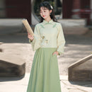 Women's Light Green and Beige Modern Hanfu Two-Piece Set