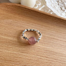 Elegant Pink Beads and Silver Beads Ring Delicate Jewelry for Women and Girls