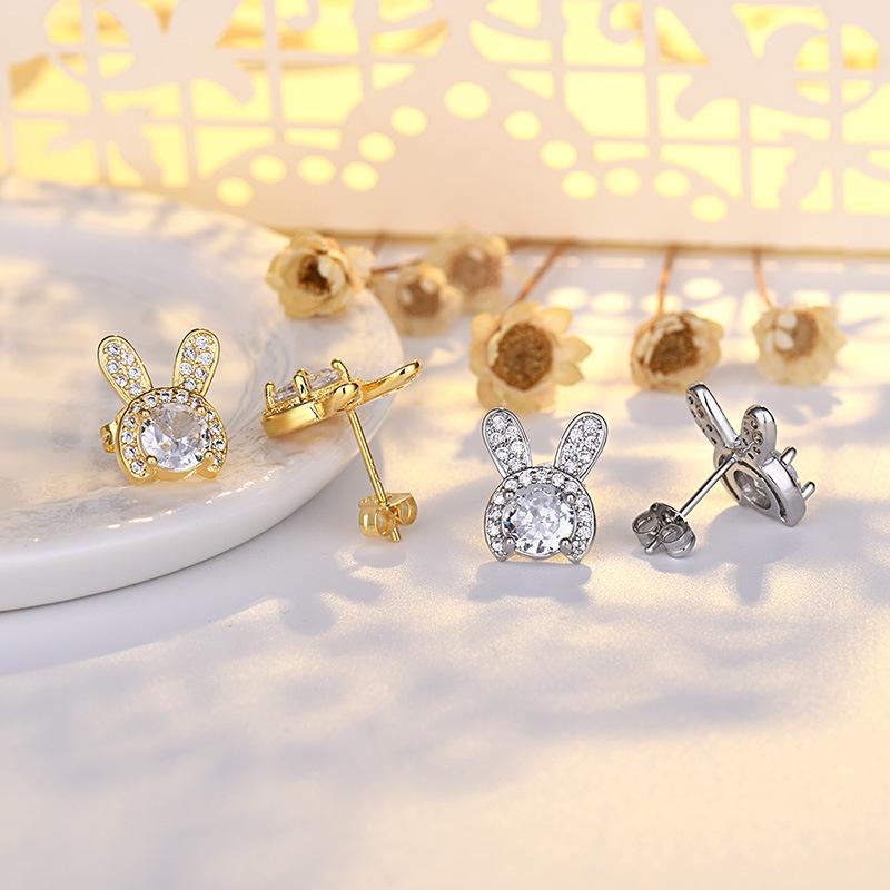 Rabbit Ear Crystal Stud Earrings