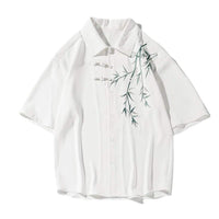 Chinese Bamboo Embroidery Shirt Mens Short Sleeve Spring Fashion Casual Top