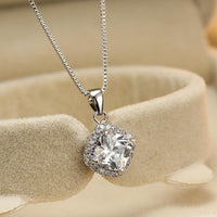 Fashion 925 Sterling Silver Stunning Square Cubic Zircon Pendant Necklace Chain