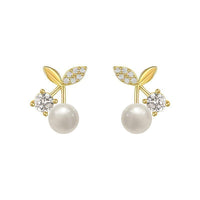 Fashion Pearl Wedding Earrings Zircon Cherry Stud Pearl Earrings for Women