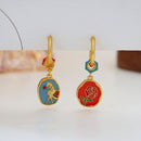 Chinese Retro Oil Drop Flower Earrings Luxury Double-sided Flower Fashion Girls