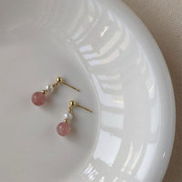 Elegant Strawberry Crystal Stud Earrings with Imitation Pearl Women Fashion