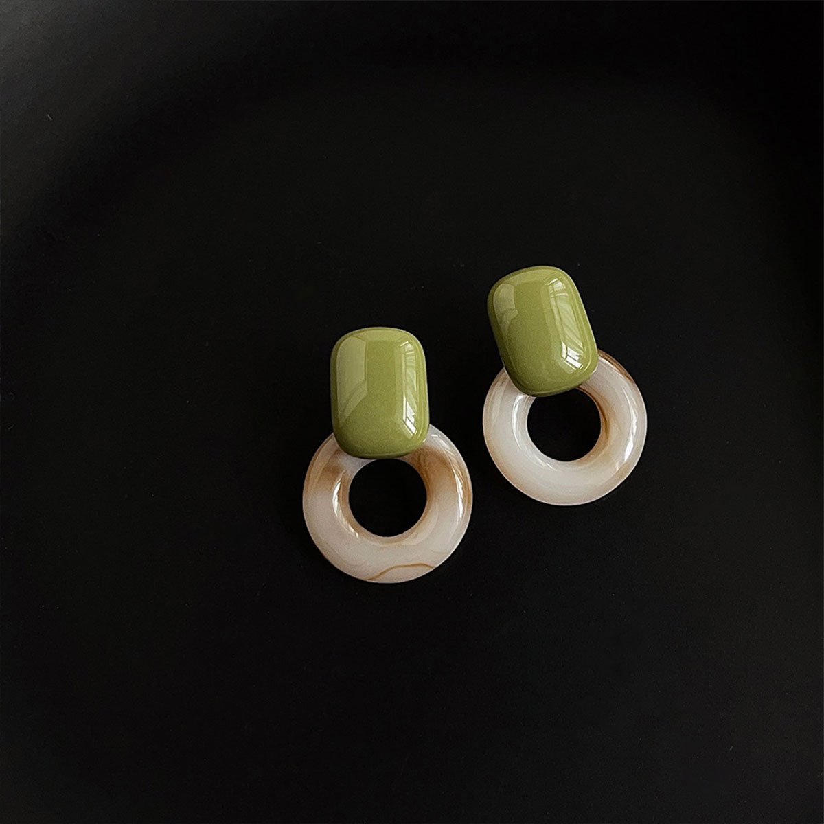 Green Circle Earrings Artistic Jewelry for Girls Trendy Fashion Accessory