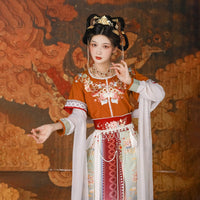 Orange Multicolor Tang Dynesty Hanfu Set