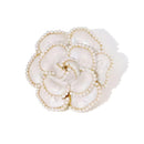 Women Enamel Camellia Fashion Rose Flower Brooch Alloy Pearl Coat Brooch Gift