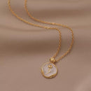 White Gold Plated Round Rose Natural Shell Pendant Necklace Pearlescent Gift