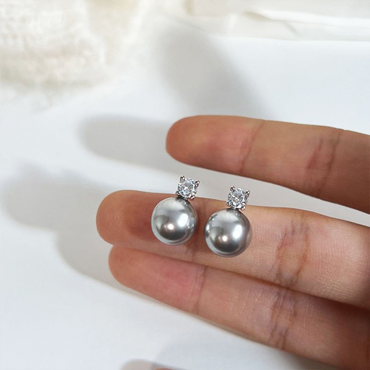 Gray Imitation Pearl Zircon Earrings Elegant Fashion Jewellery Women Gifts