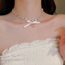 Elegant Women Ballet Necklace Luxury Star Clavicle Chain Transparent Pink