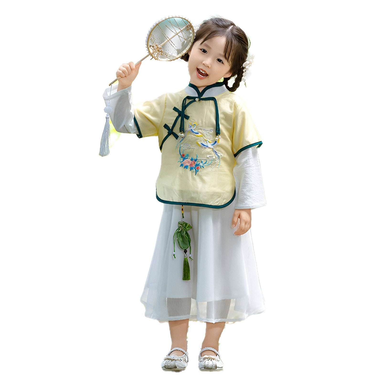 Girls' Traditional Embroidered Cotton Elegance Yellow Hanfu