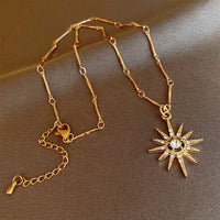 Double Star Sun Pendant Necklace Hip Hop Jewelry Gold Silver Chain