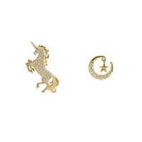 Moon-Star Design Gold Statement Earrings