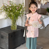 Girls' Embroidered Floral Hanfu Set - Chinese Outfit |