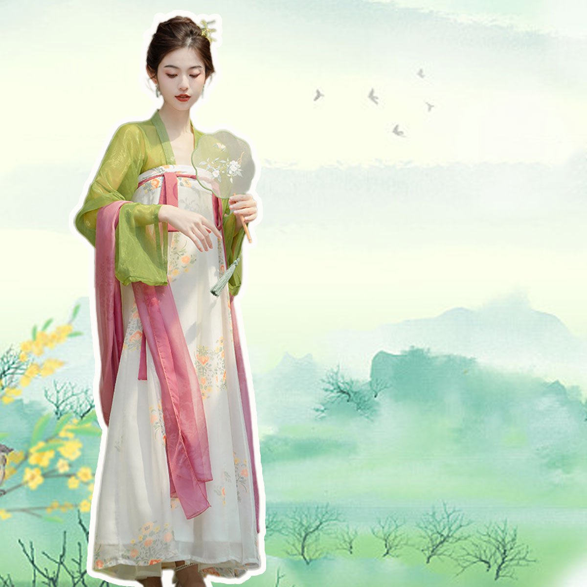 New Chinese Women's Clothing Tang Style Hanfu Elements Daily Chest-length Dress Tea Clothing Two-piece Set