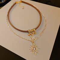 Double Star Sun Pendant Necklace Hip Hop Jewelry Gold Silver Chain