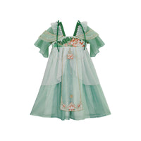 Girls Green Hanfu Dress Traditional Chinese Princess Costume