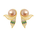 Gold and Pearl Owl Earrings