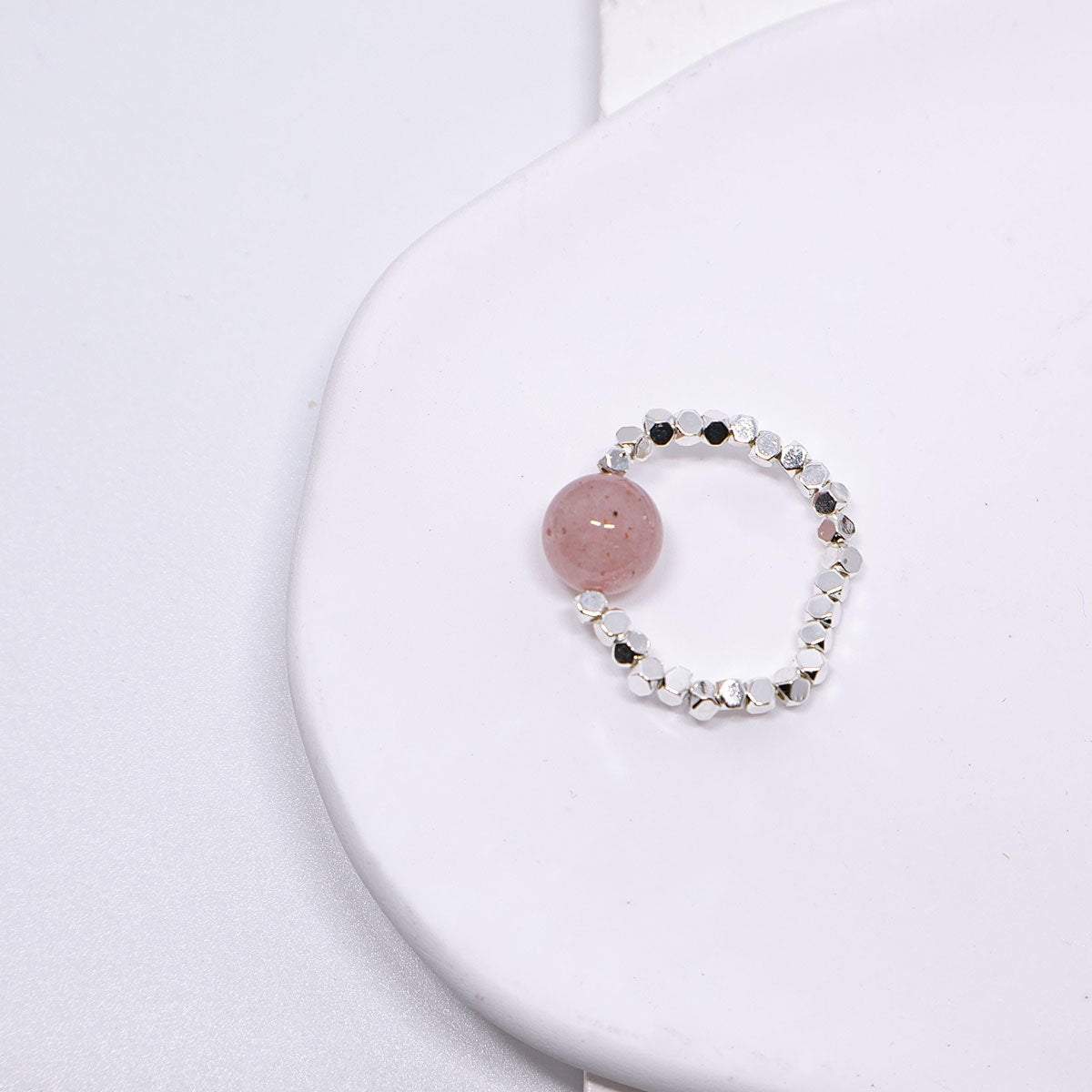 Elegant Pink Beads and Silver Beads Ring Delicate Jewelry for Women and Girls