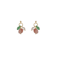 Unique Geometric Strawberry Crystal Green Leaf Earrings with Imitation Pearls