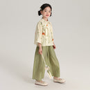 Girl's Bamboo Printing Green Two Pieces  Set