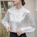 Ivory Floral Long-Sleeved Chinese Style Shirt