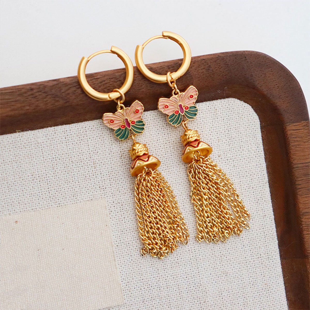 Fashion Retro Color Oil Dropping Butterfly Earrings Tassel Luxury Simple Earring