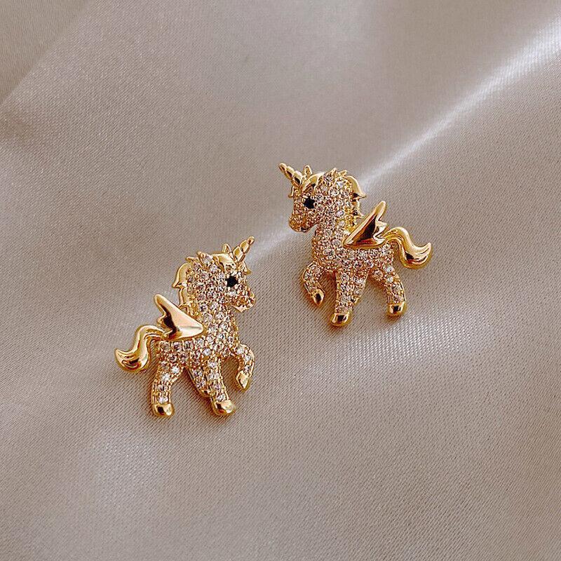 Gold Unicorn Stud Earrings