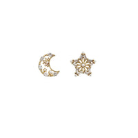 Delicate Asymmetric Star Moon Earrings for Girls Simple Micro-inlaid Jewelry