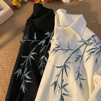 Chinese Bamboo Embroidery Shirt Mens Long Sleeve Jacket Spring Outerwear