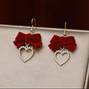 Red Flower Heart Zircon Earring Stud Wedding Party Drop Dangle Jewelry Christmas