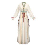 White and Green Women Hanfu Four Piece Set