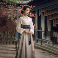 Women's White and Grey Chinese Style Dress Two-Piece Set