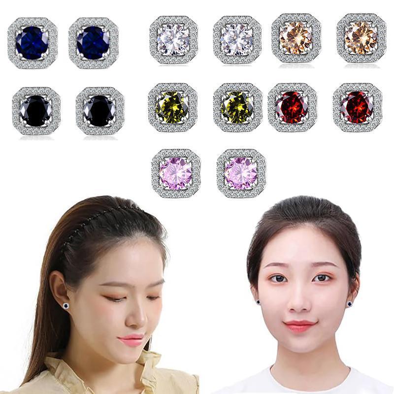 1 Pair Brilliant Square Cut Cubic Zirconia Stud Earrings Stainless Steel E135 7Clours