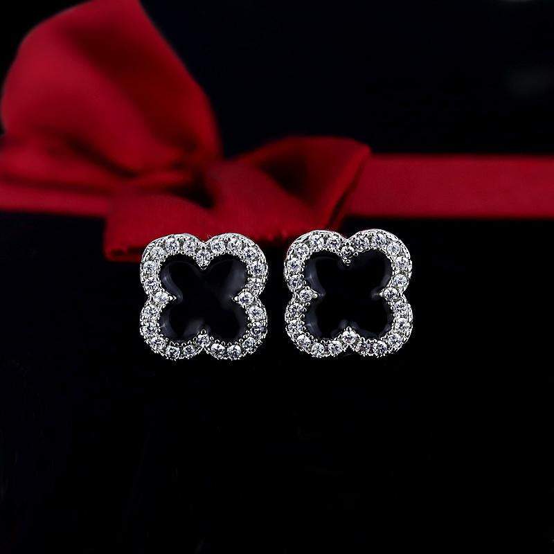 Lucky Clover Rhinestone Stud Earrings